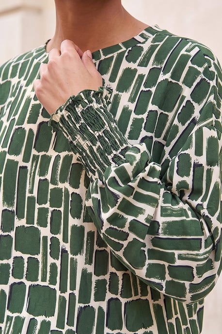 Geometric Print Shirred Hem Top - Image 4
