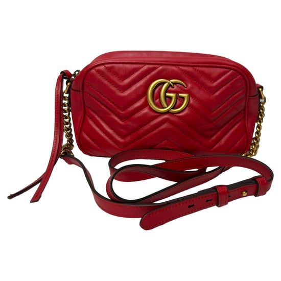 Gucci Kvadderad Marmont Liten Kameraväska i Röd Läder - Image 2