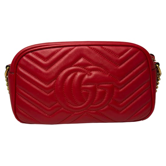 Gucci Kvadderad Marmont Liten Kameraväska i Röd Läder - Image 3