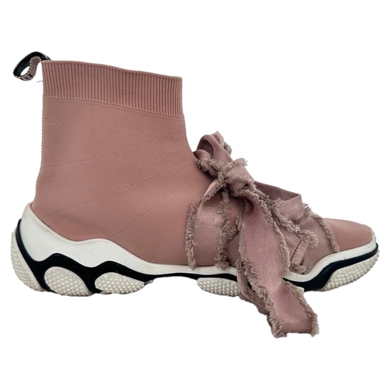 RED Valentino Glam Run Gebreide Hoge Sneakers in Roze Katoen - Image 1