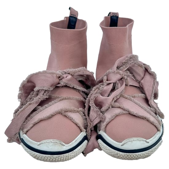 RED Valentino Glam Run Gebreide Hoge Sneakers in Roze Katoen - Image 4