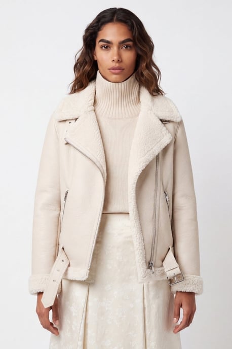 Jolie Faux-Shearling Biker Jacket Beige - Image 1