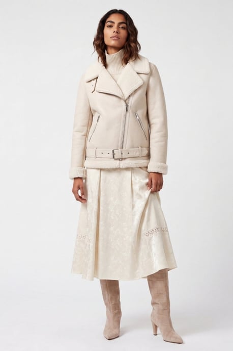 Jolie Faux-Shearling Biker Jacket Beige - Image 2