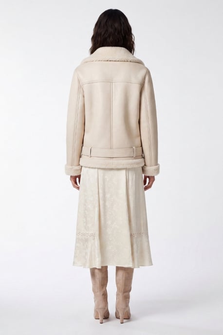 Jolie Faux-Shearling Biker Jacket Beige - Image 3