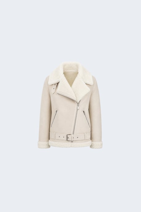 Jolie Faux-Shearling Biker Jacket Beige - Image 4