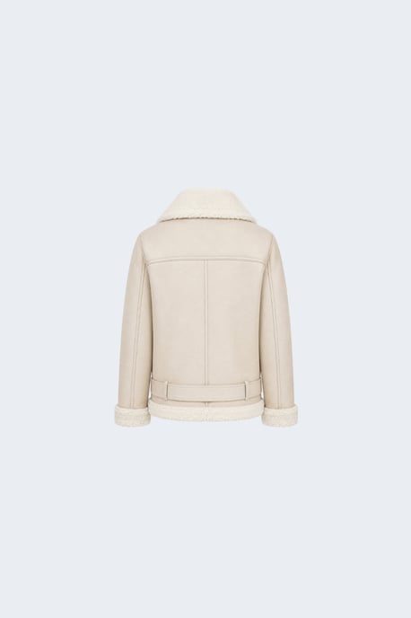 Jolie Faux-Shearling Biker Jacket Beige - Image 5