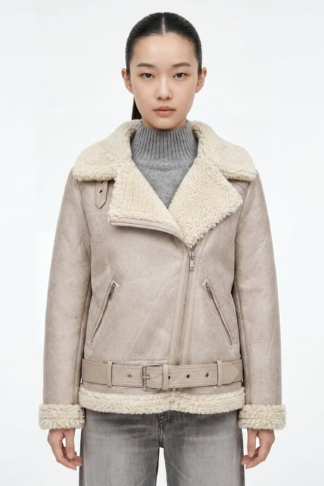 Jolie Faux-Shearling Biker Jacket Grey - Image 1