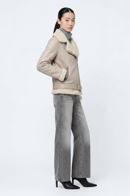Jolie Faux-Shearling Biker Jacket Grey - Image 2
