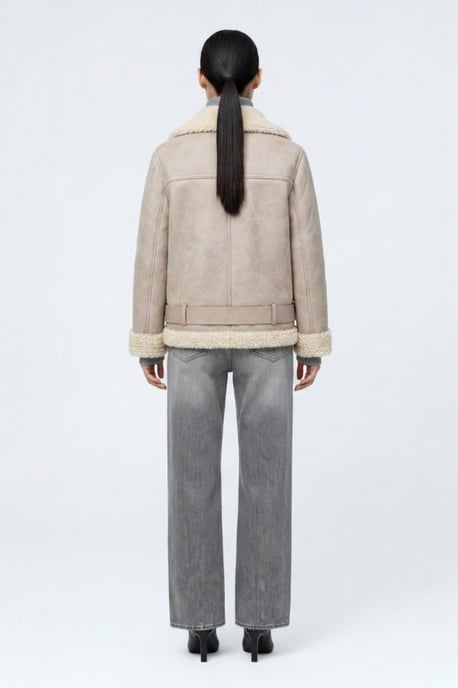 Jolie Faux-Shearling Biker Jacket Grey - Image 3