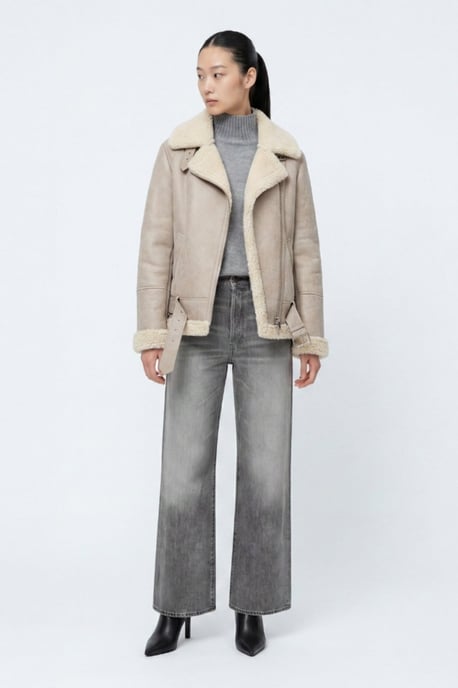 Jolie Faux-Shearling Biker Jacket Grey - Image 4