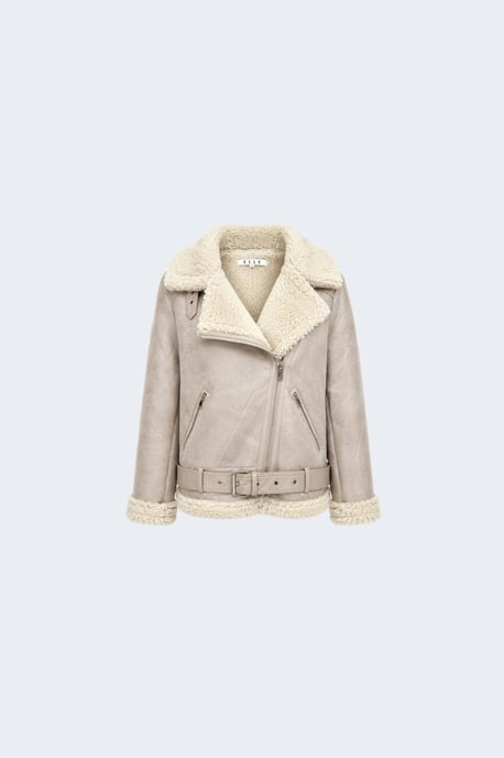 Jolie Faux-Shearling Biker Jacket Grey - Image 5