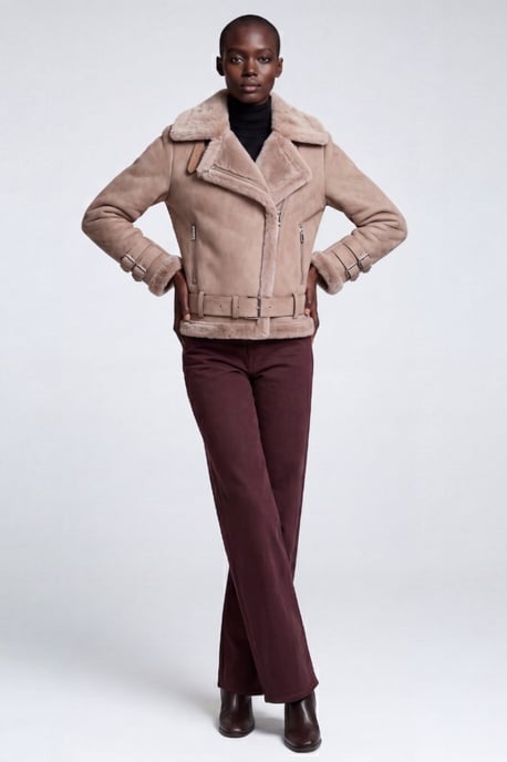 Paige Faux-Shearling Biker Jacket Pale Pink Grey - Image 2