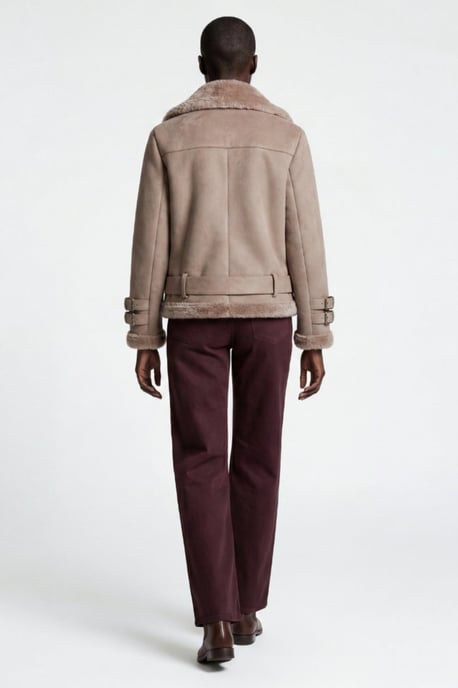 Paige Faux-Shearling Biker Jacket Pale Pink Grey - Image 3