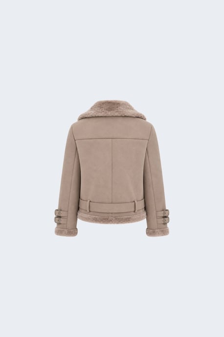 Paige Faux-Shearling Biker Jacket Pale Pink Grey - Image 4