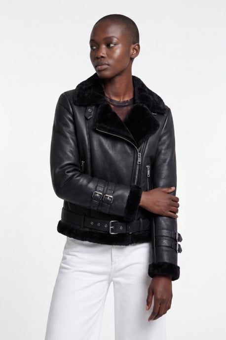 Ines Faux-Shearling Biker Jacket Black - Image 2