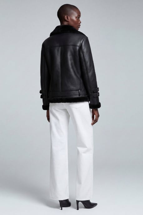 Ines Faux-Shearling Biker Jacket Black - Image 3