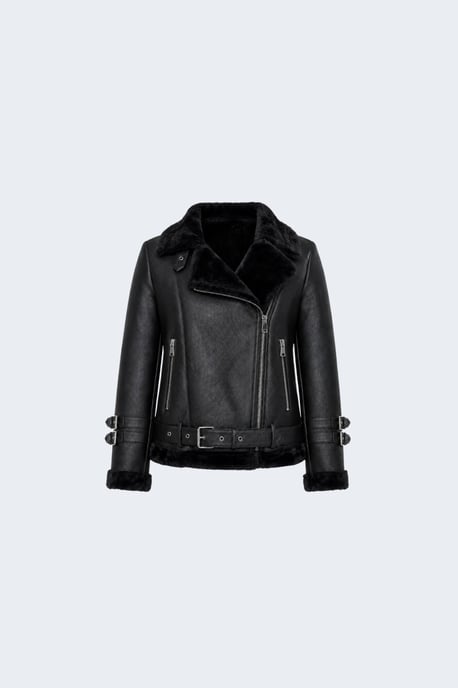 Ines Faux-Shearling Biker Jacket Black - Image 4
