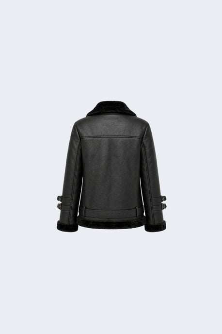 Ines Faux-Shearling Biker Jacket Black - Image 5