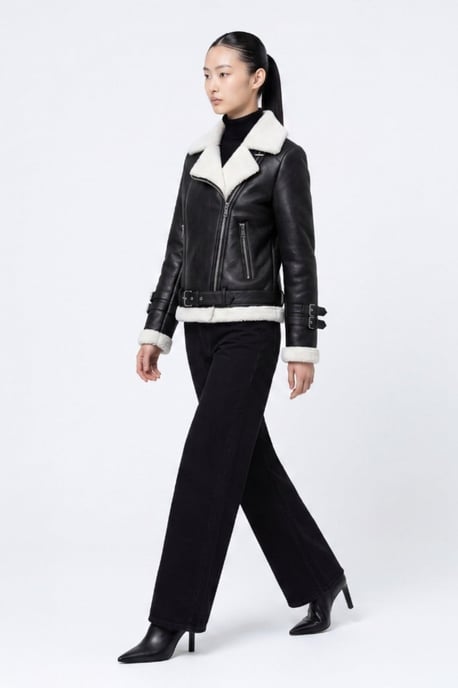 Ines Faux-Shearling Biker Jacket Black/White - Image 2