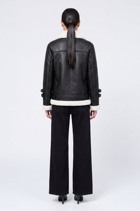 Ines Faux-Shearling Biker Jacket Black/White - Image 3