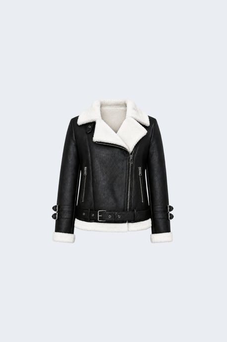 Ines Faux-Shearling Biker Jacket Black/White - Image 4