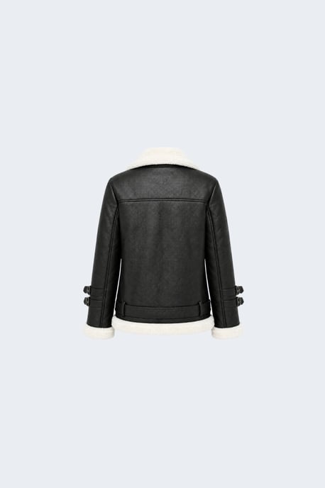 Ines Faux-Shearling Biker Jacket Black/White - Image 5