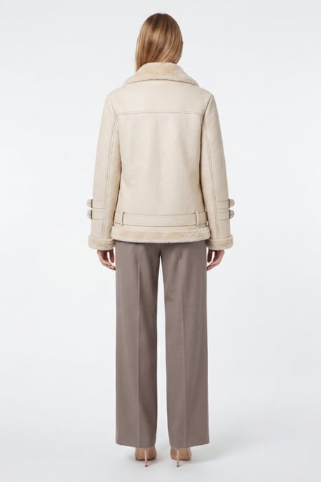 Ines Faux-Shearling Biker Jacket Beige - Image 2
