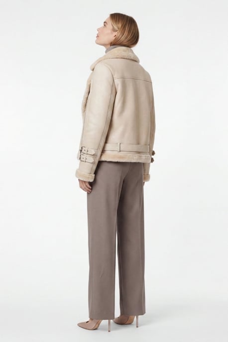 Ines Faux-Shearling Biker Jacket Beige - Image 3
