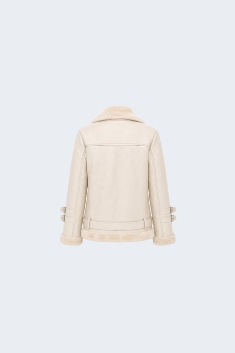 Ines Faux-Shearling Biker Jacket Beige - Image 4