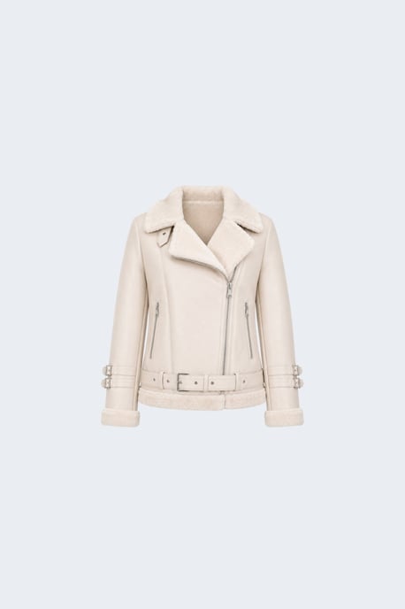 Ines Faux-Shearling Biker Jacket Beige - Image 5