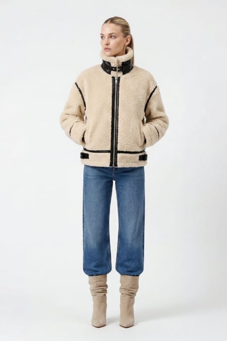 Delia Cropped Faux-Shearling Aviator Jacket beige - Image 1