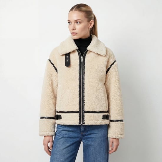 Delia Cropped Faux-Shearling Aviator Jacket beige - Image 3