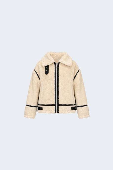 Delia Cropped Faux-Shearling Aviator Jacket beige - Image 4