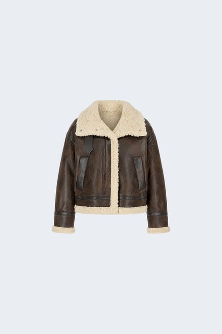 Sydney Cropped Faux-Shearling Aviator Jacket Brown - Image 4
