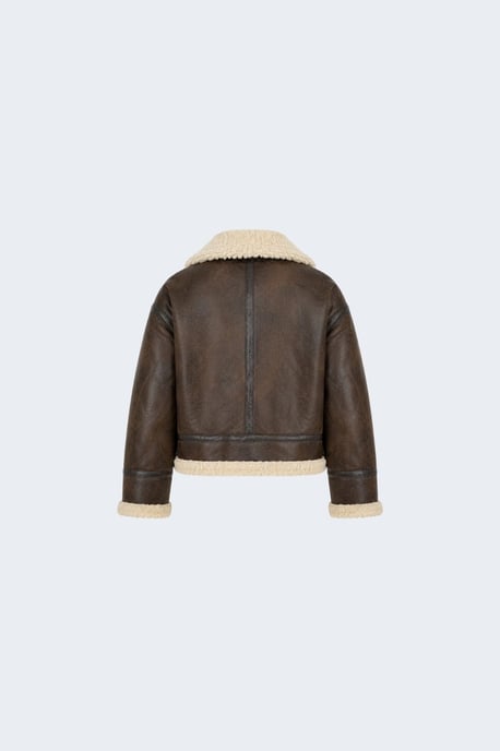 Sydney Cropped Faux-Shearling Aviator Jacket Brown - Image 5