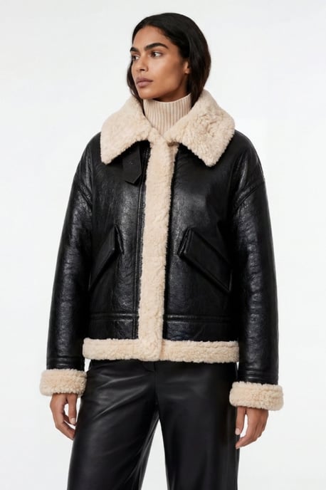Jocelyn Faux-Shearling Aviator Jacket Black - Image 1