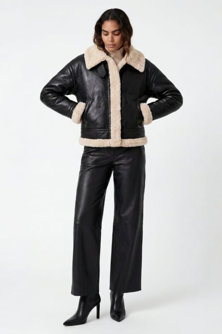 Jocelyn Faux-Shearling Aviator Jacket Black - Image 2