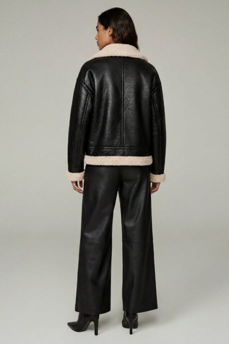 Jocelyn Faux-Shearling Aviator Jacket Black - Image 3
