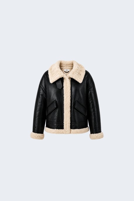 Jocelyn Faux-Shearling Aviator Jacket Black - Image 4