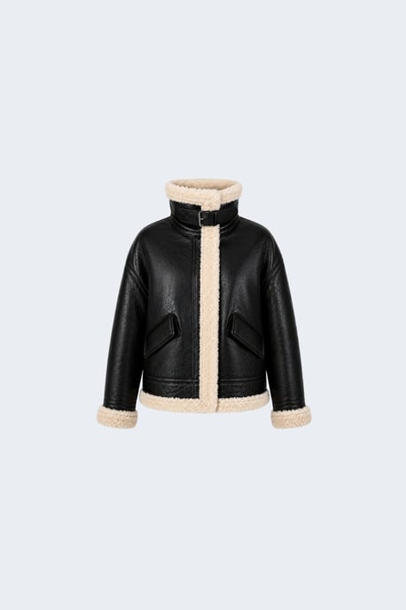 Jocelyn Faux-Shearling Aviator Jacket Black - Image 5
