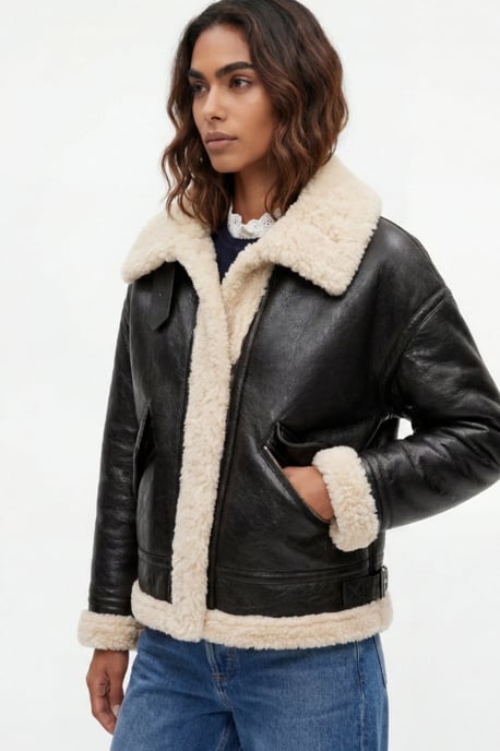 Jocelyn Faux-Shearling Aviator Jacket Brown - Image 1