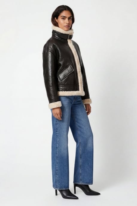 Jocelyn Faux-Shearling Aviator Jacket Brown - Image 3