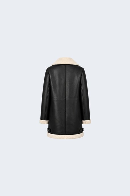 Keira Longline Faux-Shearling Biker Coat Black - Image 5