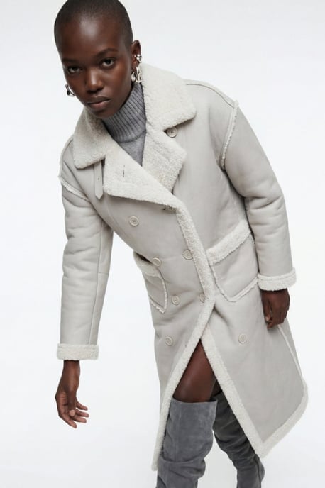 Morgan Double-Breasted Faux-Shearling Coat Grey - Image 3