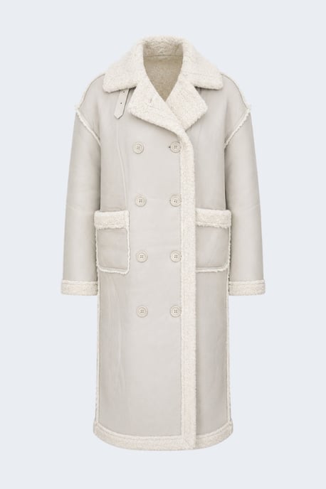 Morgan Double-Breasted Faux-Shearling Coat Grey - Image 5