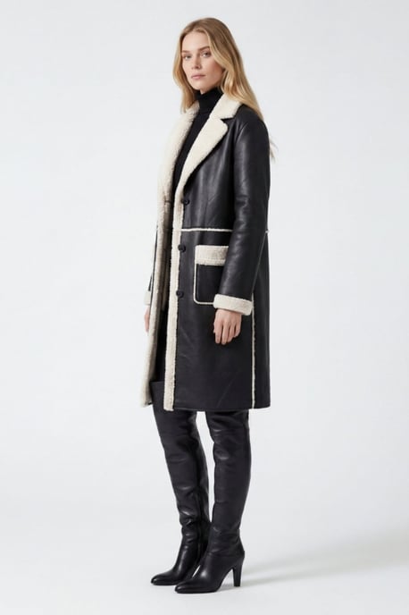 Avery Longline Faux-Shearling Coat Black - Image 2