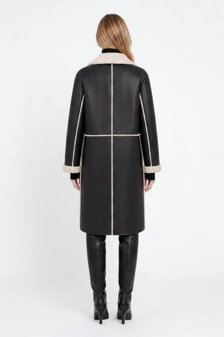 Avery Longline Faux-Shearling Coat Black - Image 3