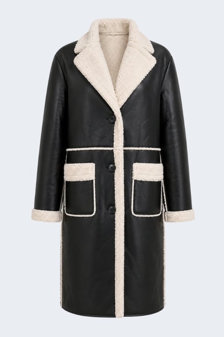 Avery Longline Faux-Shearling Coat Black - Image 4