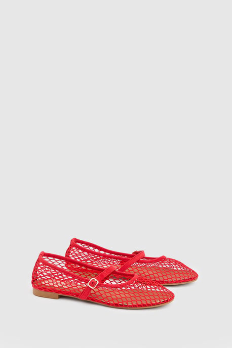 Tilly Mesh Mary-Jane Faux Leather Ballet Pumps - Image 2