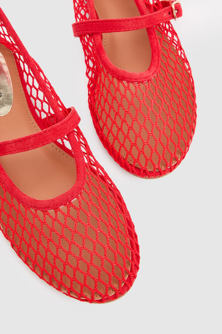 Tilly Mesh Mary-Jane Faux Leather Ballet Pumps - Image 4